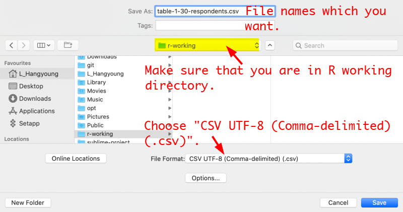 Saving as CSV Files for Mac