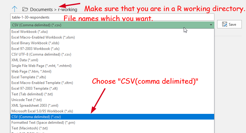Saving as CSV Files for Windows
