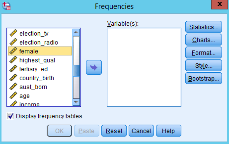 Select a variable for which you want to produce a bar graph and then click the arrow.
