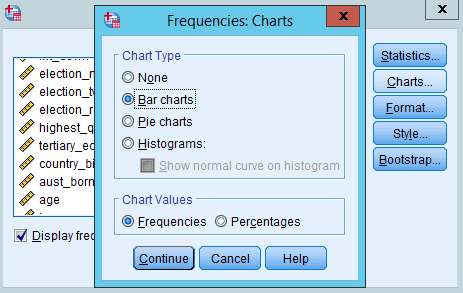 select Bar charts as Chart Type and Frequencies as Chart Values.