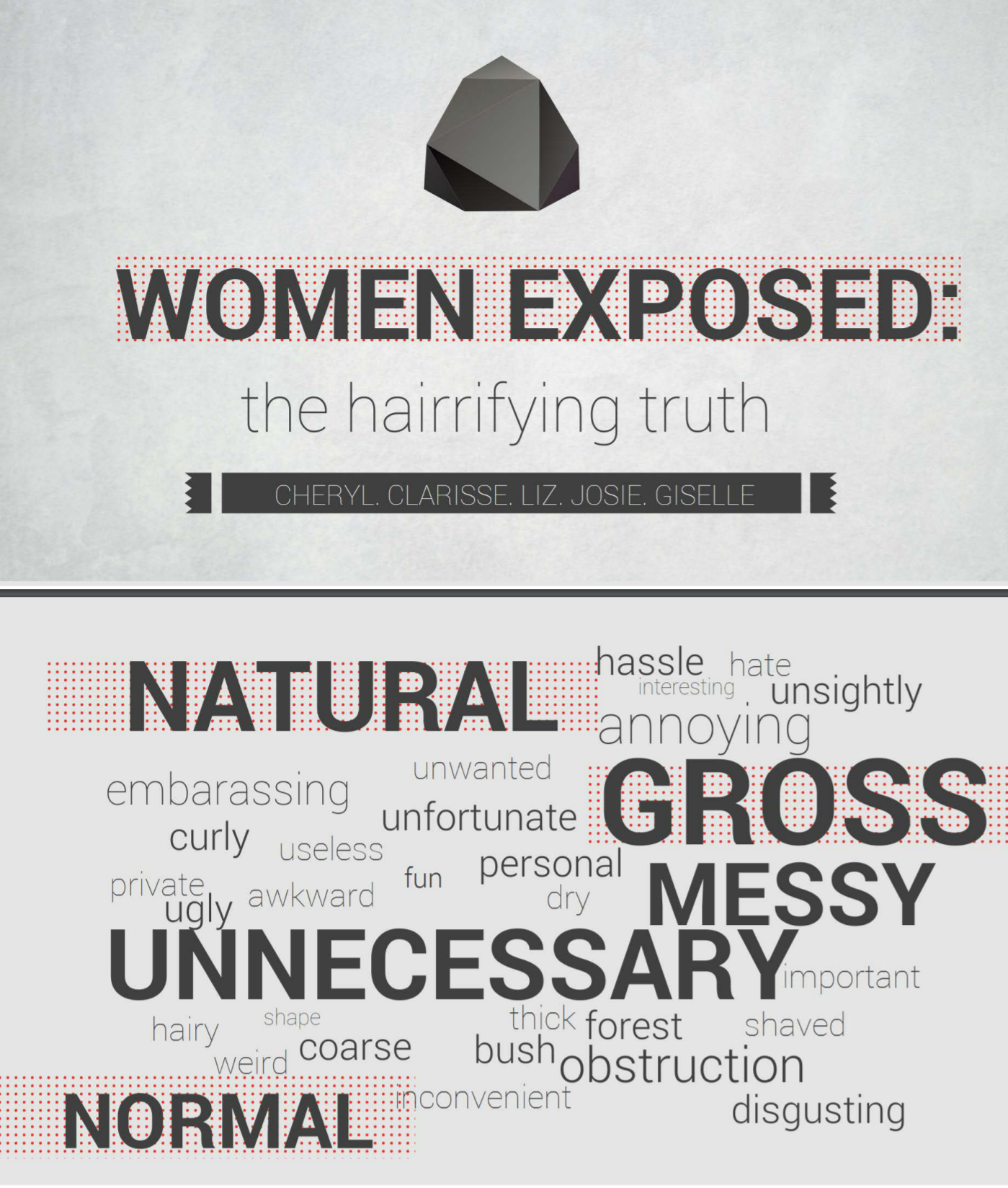 First two slides of 'Hairrifying Truth' presentation.