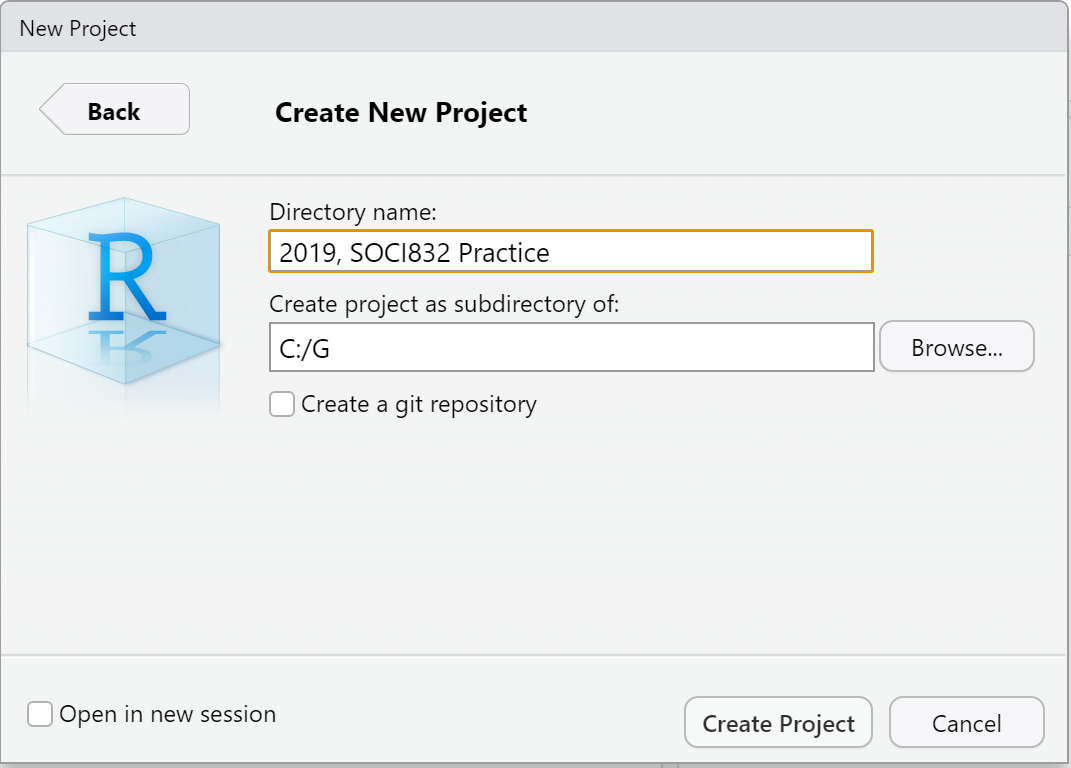 Step 4: How to open a new project in RStudio.
