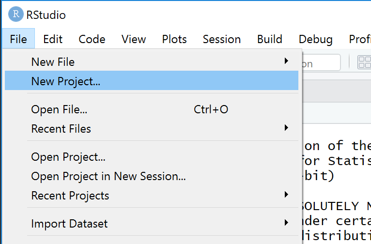 Step 1: How to open a new project in RStudio.